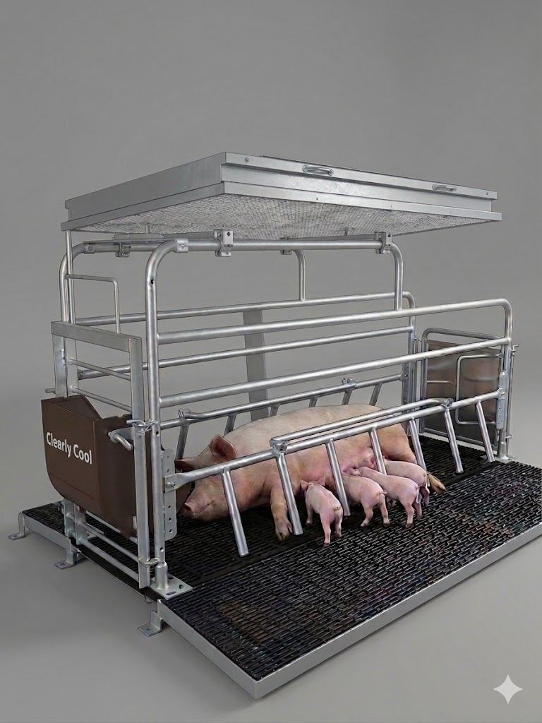 Clearly Cool farrowing crate with radiant cooling panel