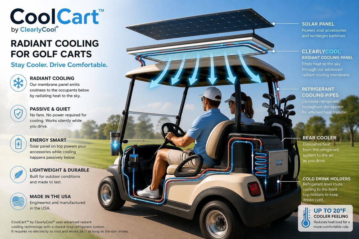 CoolCart™ by ClearlyCool — radiant cooling for golf carts